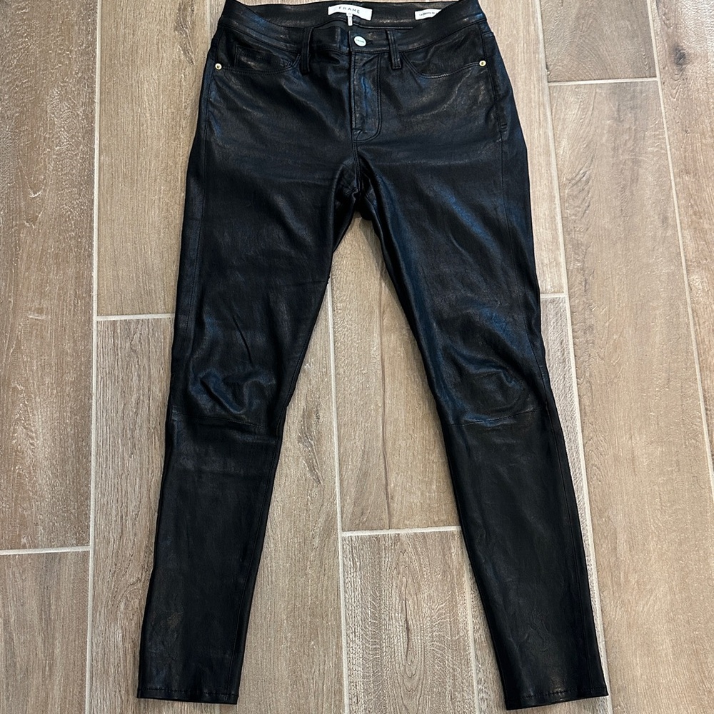 Frame lamb leather skinny jeans